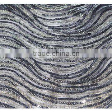 Latest Design Wave Pattern Fashion Sequin Fabric, Wholesale Sequin Mesh Fabric / Stretch Sequin Embroidered Fabric photo-3