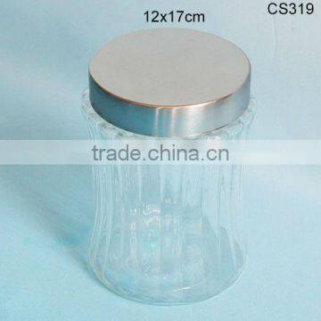 smooth glass cracker jar with metal cover