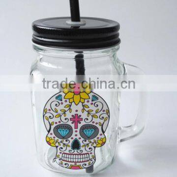 Halloween Style Cold Water Drinking Glass Jar With Customised Decal and Straw photo-4