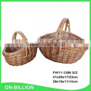 Large handled durable rustic willow garden basket