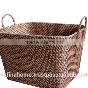 Rectangle rattan storage basket with handles