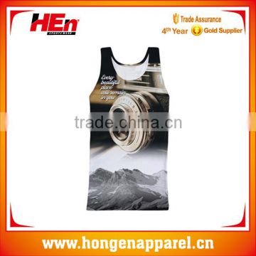 Wholesale custom sublimation print tank top sexy OEM fabric /plain crew neck sports vest