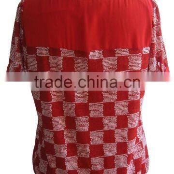 Red Plaid Check Print Lycra Blouse photo-2