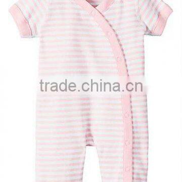 White pink stripe Baby Sleeper Pajamas In Organic Cotton