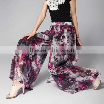 New Arrival Fashion Summer Floral Print Ladies Chiffon Culotte Pants photo-2