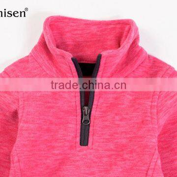 Hot Sale Kids Half Zipper Red Girl Fleece Sweater Jacket photo-3