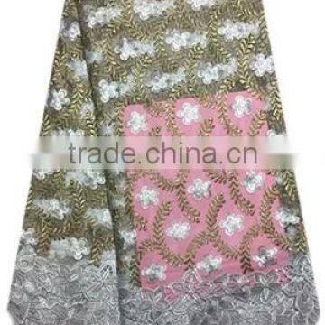 Fashiuonable African Women Wedding Dress Lace Sequined Tulle Lace With Stones FL1394 photo-5