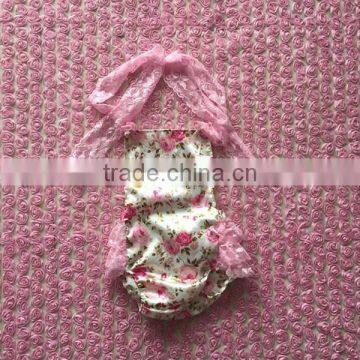 FLF-820 Flower Print Baby Girls Rompers Match Pink Lace Newborn Baby Clothes Cotton Rompers 2016