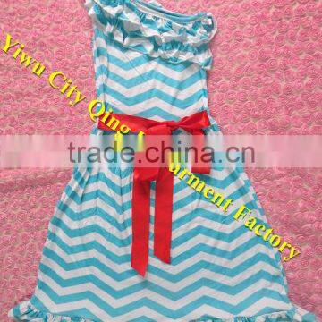 2015 Wholesale persnickety girl Chevron dresses posh design one shoulder chevron dress with sash baby dresses