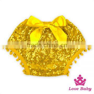 baby cotton Hot Fashion Baby Sparkle Bloomers Newborn Baby Sequin Pom Pom Bloomers With Ribbon Bow