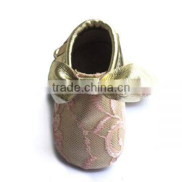 Lace Gold Bow Moccasins Soft Sole Moccasins Baby Girl Shoes photo-3