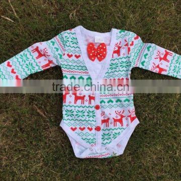 Christmas baby cardigans for boys baby clothes Christmas romper Long sleeve elk reindeer red bowknot romper hot sale baby romper