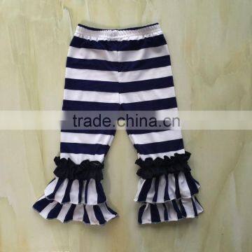 XF-259 wholesale cotton baby girls black lace striped icing ruffled legging pants