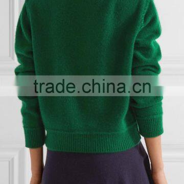 Slips On Wholesale High Quality Cropped Cashmere Sweater of Green Color photo-3