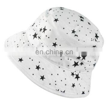 Men's Summer Cotton USA Stars Print Bucket Foldable Fisherman Hat Cap White