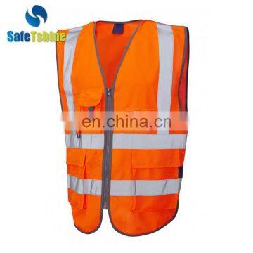 Safety protection orange emergency safety vest with zipper en471