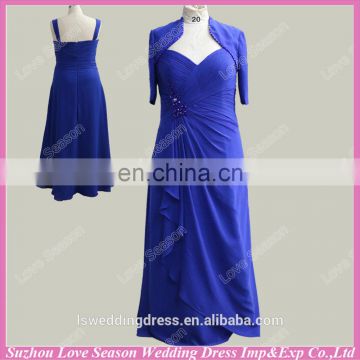 RP0044 real sample dress half sleeve jacket ruched top beaded floor length long blue evening dresses chiffon evening gowns