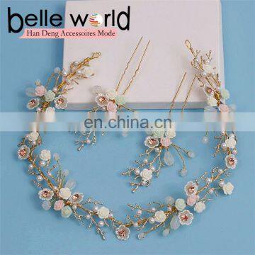 High quality rhinestone bride headdress flower hair accessories set for wedding