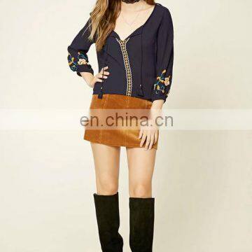 Wholesale Price Long Sleeve Embroidery High Quality Women's Tops and Blouses photo-4
