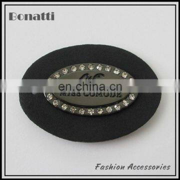 hot sale embossed PU jean leather label with rhinestone for garments and shoes