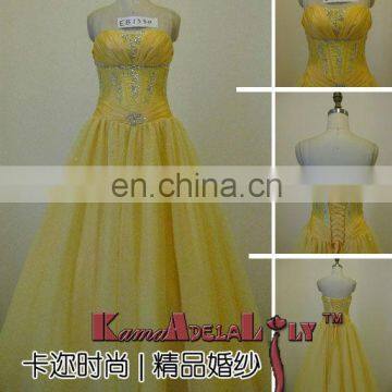 EB1330 Yellow strapless with handmade beaded ball gown