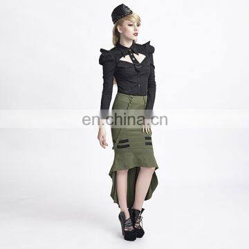 Q-276 Punk Rave Black Military Uniform High-low Fishtail Skirt photo-5