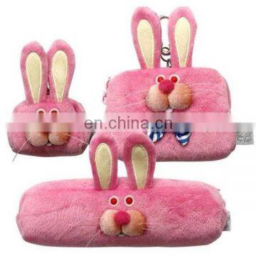 cute animal plush coin purs, pencil case and wallet ,pink rabbit,black cat