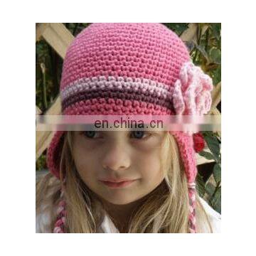 Wholesale Crochet Toddler Girl Hat, Knitted Pink Girl Earflap Beanie Photo Props Girl Flower Hat