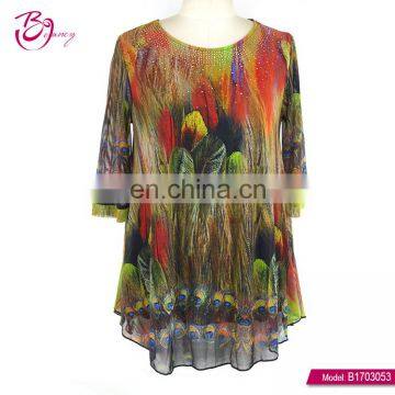 Personalized Glimmering Peacock Plus Size Ladies Long Tops