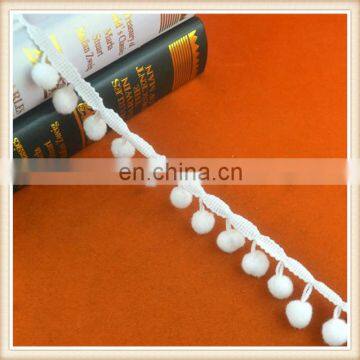 High quality white polyester pom pom trim for dress T-shirt skirts decoration on sale