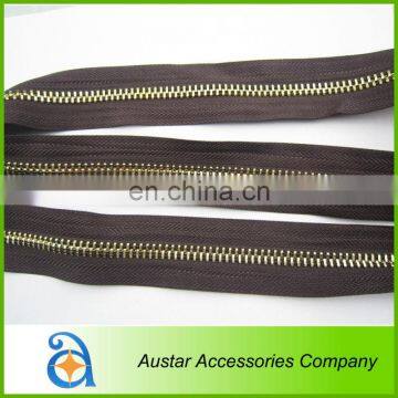 Brown metal zipper for garment accessories