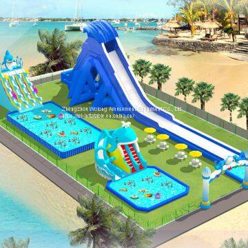 Factory produced inflatable water park slide with pool , water park equipment with price list