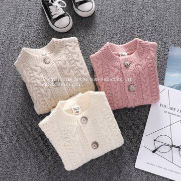 Long-sleeved female baby high-end walker clothes solid color newborn baby button clothes baby sweater