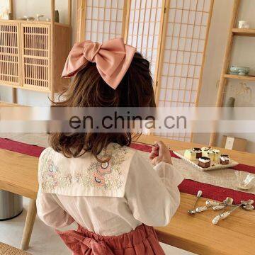 6688/Hot Selling Kids Shirts Flower Embroidery Designs Long Sleeve Baby Girls Fashion Casual Top