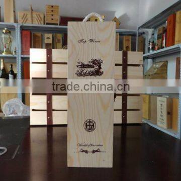 Custom logo and color unfinished solid wooden wine gift box for single bottle