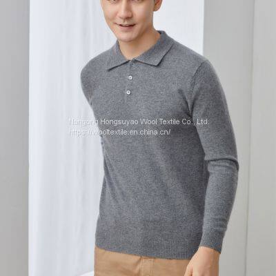 Cashmere Sweater Men's 100% Pure Pullover Cashmere Sweater With Polo Collar photo-2