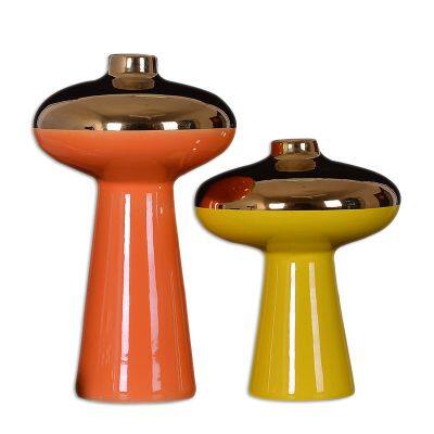 European Style Light Luxury Gild Red Yellow Ceramic Mushroom Bottle Decor For Hallway photo-5