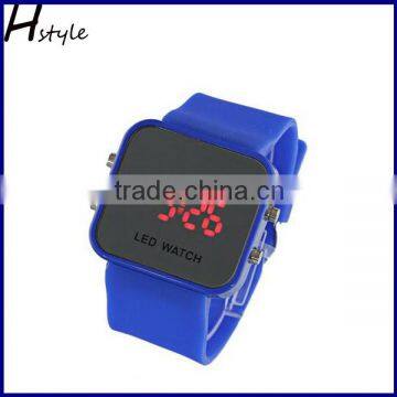 Wholesale Silicone Square Mirror Face LED Wrist Watches Blue WP022