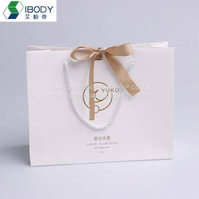 Luxury ribbon handle boutique shopping packaging euro tote white cardboard paper gift bags