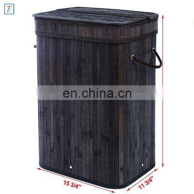 Bamboo Laundry Hamper Storage Basket Folding Dirty Clothes Hamper With Lid Handles and Removable Liner photo-2