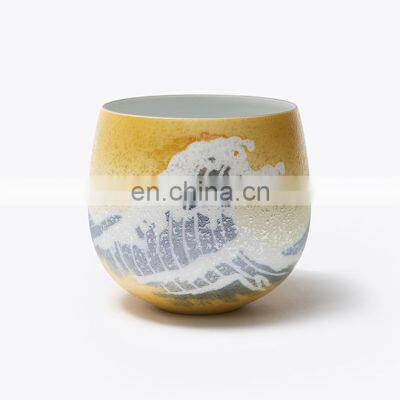 Blue Arita Porcelain Wave Gold Modern Rich Color Variation Quality Wholesale Ceramic Mug Cup