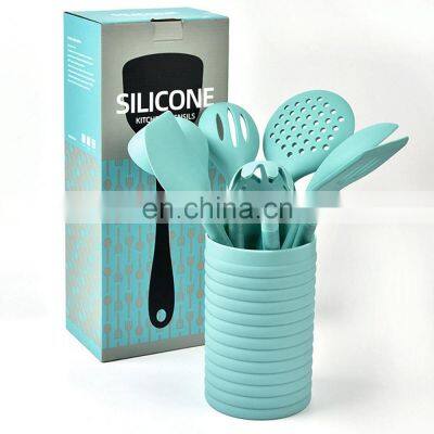 Silicone Kitchenware 8 pcs A Set Wooden Handle Silicone Shovel Spoon Storage Bucket