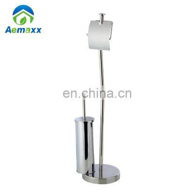 Stainless Steel Free Standing Toilet Brush With Paper Roll Holder photo-2