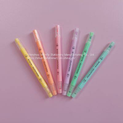Good Quality Factory 6 Color Pastel Color Fluorescent Highlighter Double Tip Twin Marker Watercolor Pen for Children Student Art photo-2