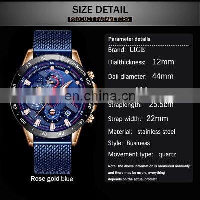 Lige 9929 Brand Mens Quartz Watches Water Resistant Stainless Steel Luxury Reloj Wristwatch Men