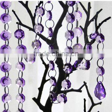 Light purple crystal beads strand with silver metal chains garland