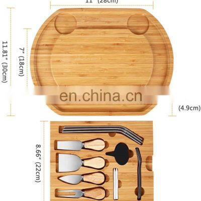 Wholesale Premium Kitchen Household Bamboo Cheese Board With Cutlery Set