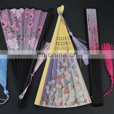 Wholesale hot selling custom wooden hand fan large decorated folding fans flower fancy folding fan bamboo