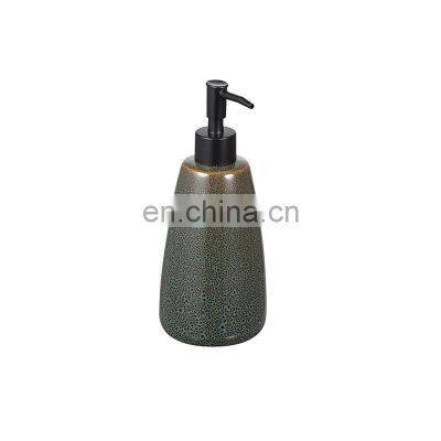 Stoneware Green Reactive Glaze Bathroom Accessory Set With Rubber Wood Includes Soap Dispenser Soap Dish Tumbler Toothbrush
