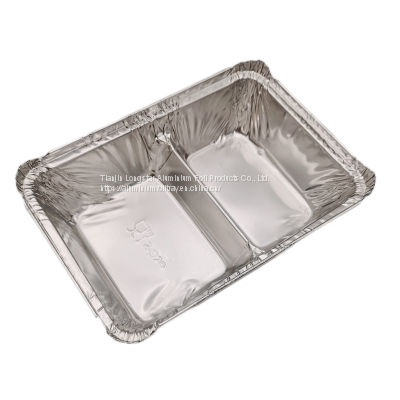 800ml 2 Compartment Take Out Grid Food Foil Tray